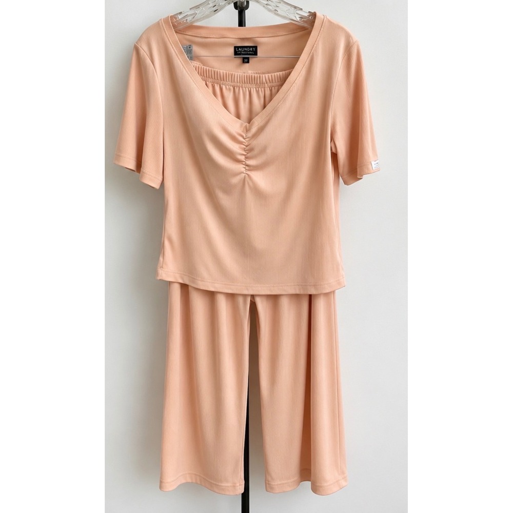 Laundry by Shelli Segal Peach Ribbed Knit Lounge Set Top & Pants Medium